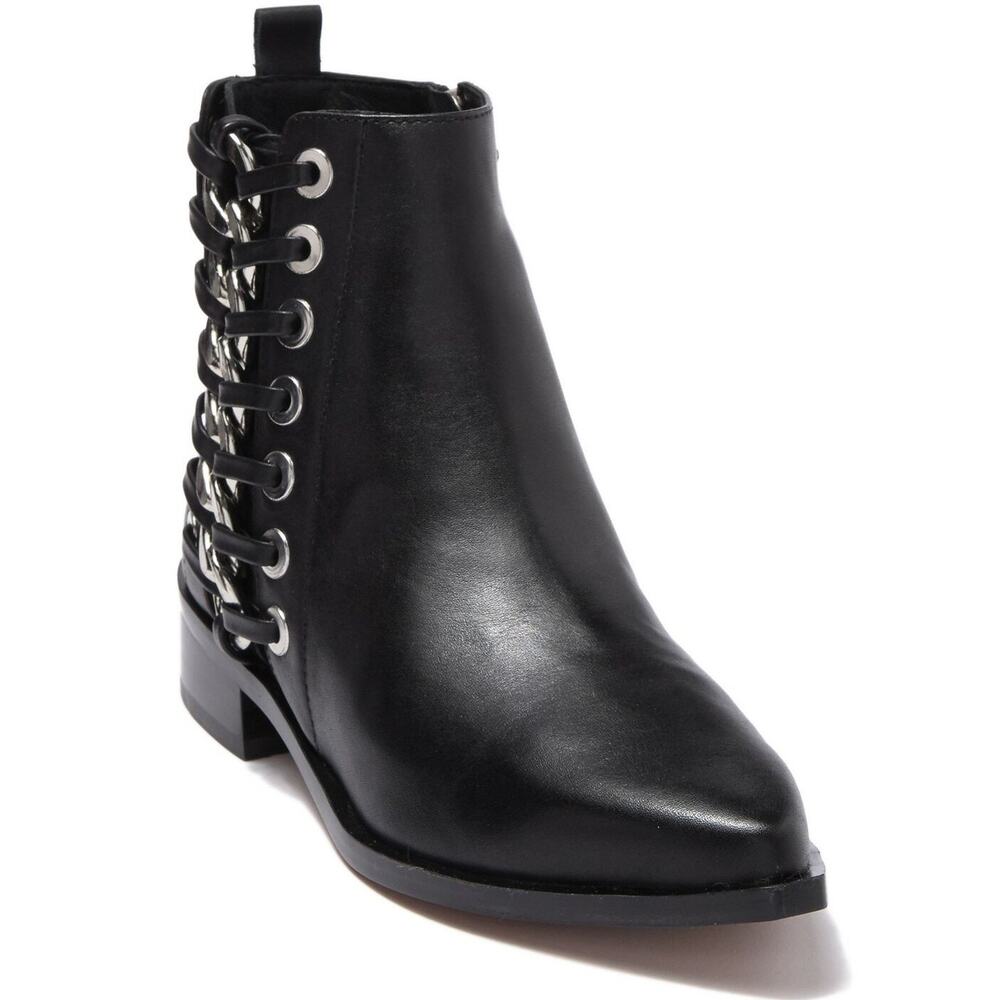 Linea Paolo Women Block Heel Ankle Booties Tatum Size US 5.5M Black Leather - Picture 1 of 5